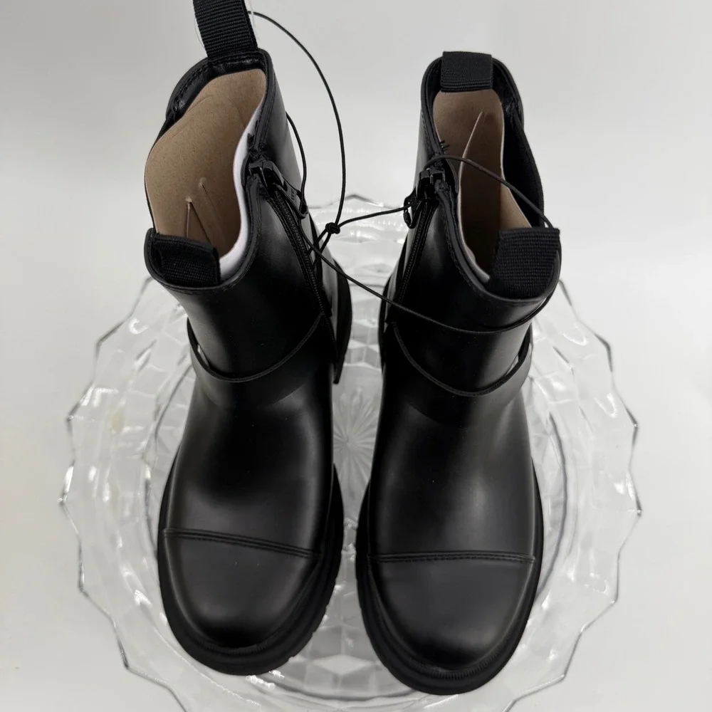 Art Class Crosby Boots Kids Size 13 Black Harness Lug Sole Zip Up Moto Biker New